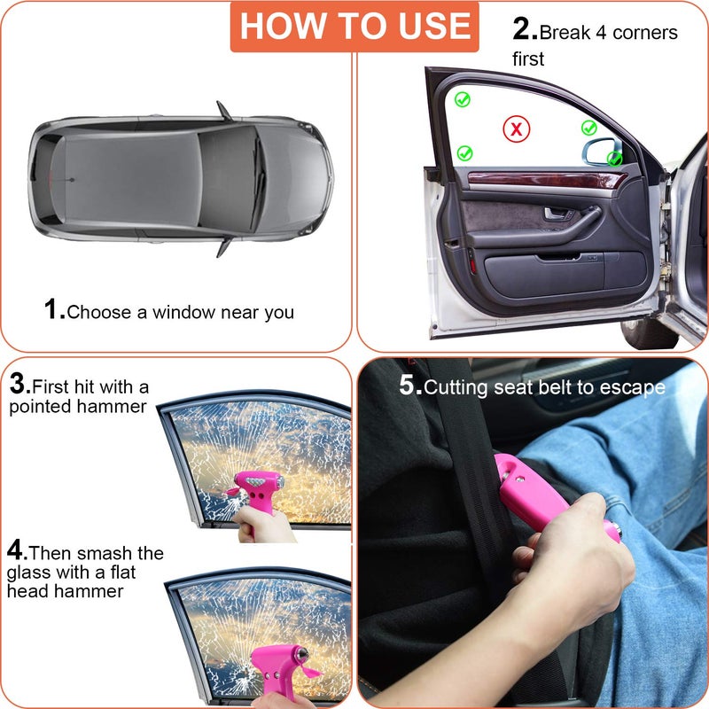 THINKWORK Car Safety Hammer Gift for Women, Three-in-One Tool with Window Breaker and Seat Belt Cutter, Safety Emergency Car Escape Tool for Family, Children. - Image 4